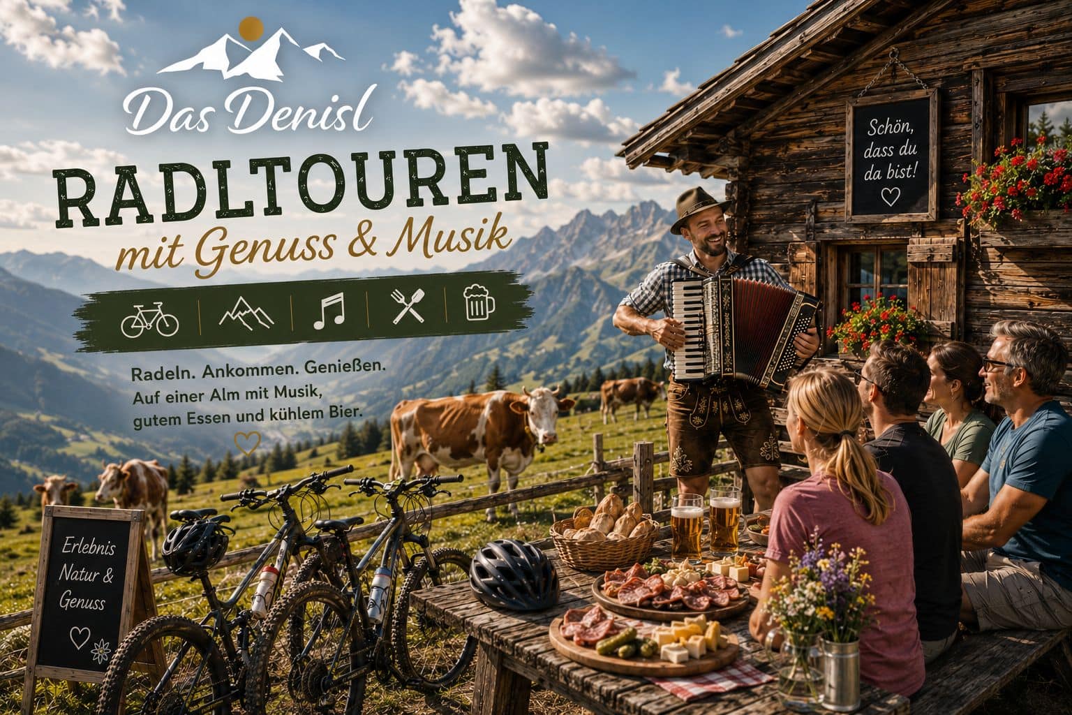 Radltour beim Bike-Event mit Musik, Genuss und Natur in den Bergen.
